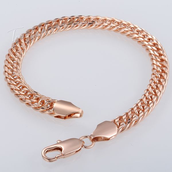

7mm rombo 585 rose chain yellow gold filled bracelet for women cut double curb cuban link 18-25cm gb294a, Black