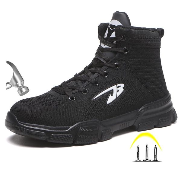 

men's steel toe cap anti smashing work high boot shoes men puncture proof protective safety shoes, Black