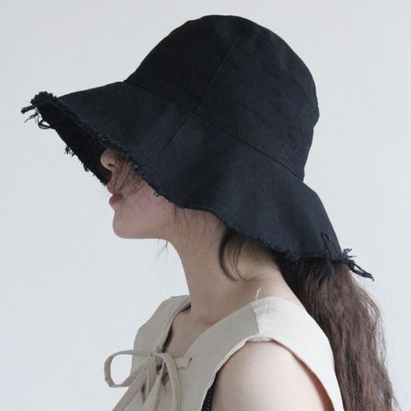 

wide brim hats maxsiti u female burrs bucket contracted leisure folding washed soft cloth cap, Blue;gray