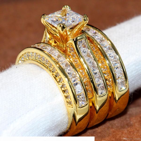 

victoria wieck sparkling fashion jewelry princess ring 14kt yellow gold filled 3 in 1 white z party cz diamond women wedding bridal ring, Slivery;golden