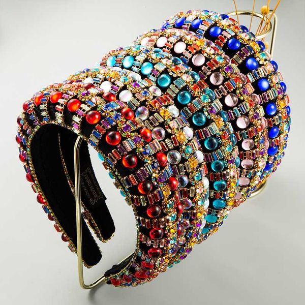 

gorgeous baroque full colorful crystal headband for woman luxury rhinestone padded hair hoop woman wedding party hair accessory, Golden;silver