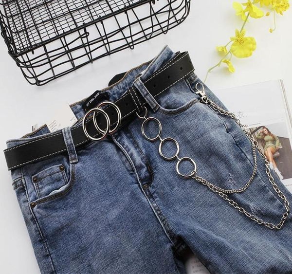 

chain fashion belt adjustable black leather buckle belt 100cm for boys06, Black;brown