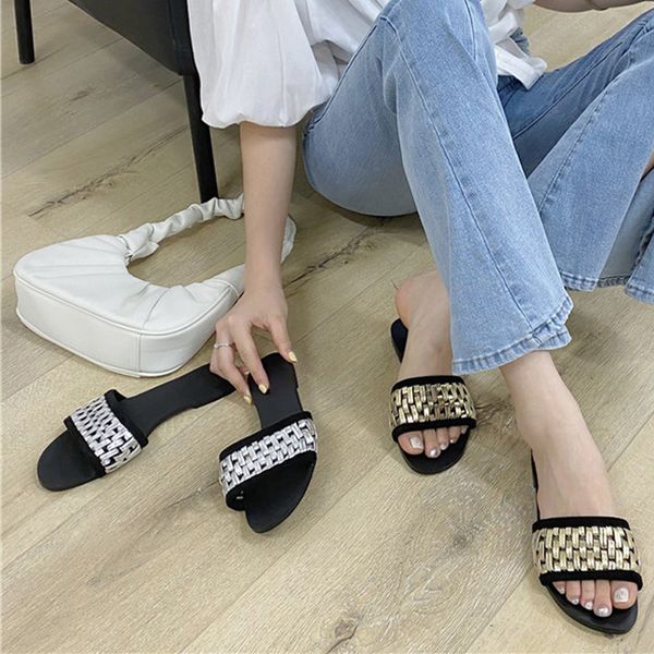 

2020 woman slippers popular flat bottom shoes for ladies slides women's shoes female flat bottom flip flips casual lady sandals, Black