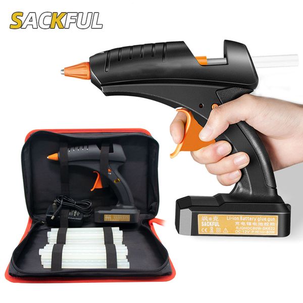 

12v 80w lithium battery melt glue gun wireless graft repair tool bag with 40pcs glue sticks home diy tools gun