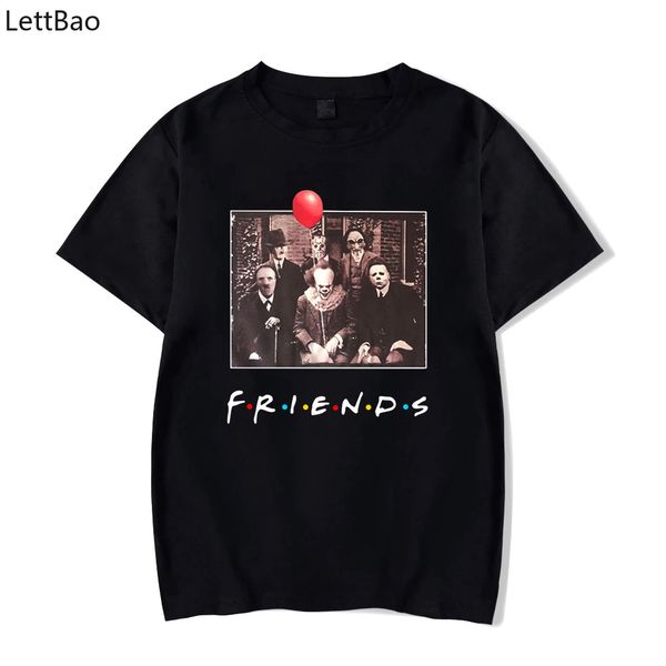 

lettbao horror friends new pennywise michael myers jason voorhees halloween black men t-shirt cotton matching t-shirt