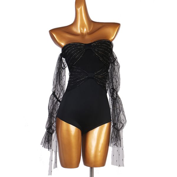 

stage wear latin dance leotard one-piece standard modern ballroom for women, Black;red