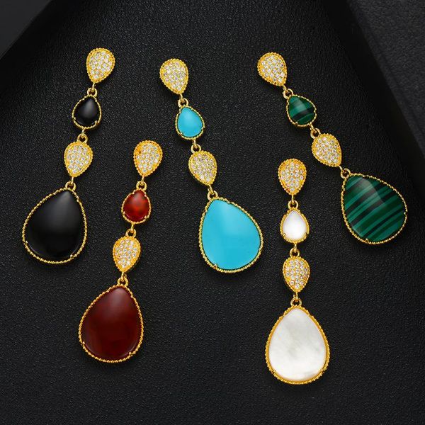 

spring collection colorful waterdrop charm earring for women wedding cubic zircon dubai bridal earring wedding party accessories, Silver