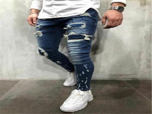 

long skinny zipper pencil pants casual light distrressed male denim trousers fashion mens designer holes jeans, Blue