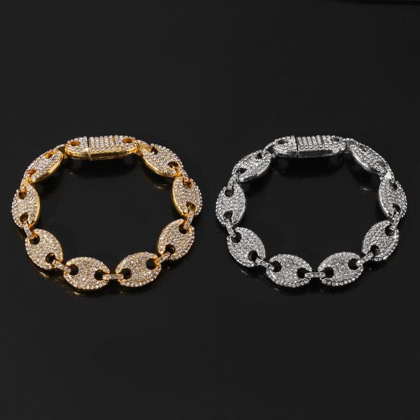 

hip-hop coffee bean crystal bracelet 20cm for man women charm wrist fashion rock jewelry pub cool gift for friend, Golden;silver