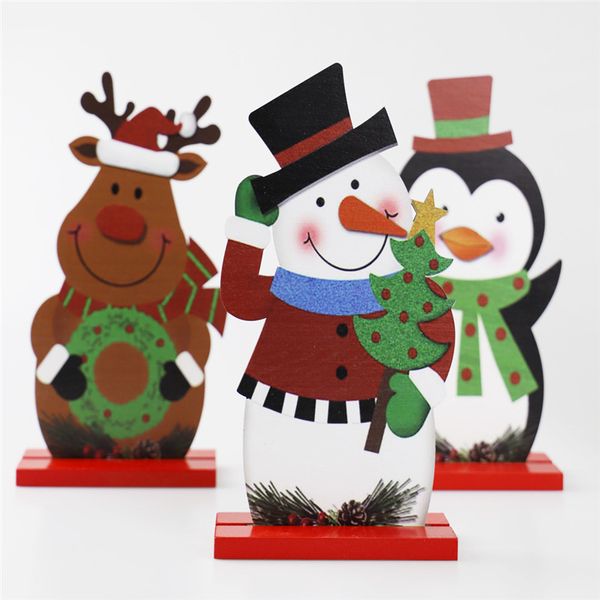 Presentes de Natal tabela de madeira Decoração de Natal de madeira de Santa Elk Snowman Crafts Tabela Ornamento Crianças DIY Madeira Artesanato de Natal