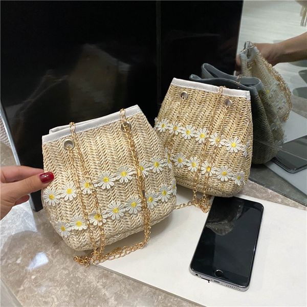 

summer knit mini bag women's bag this year's popular straw bucket harajuku national style messenger yubai