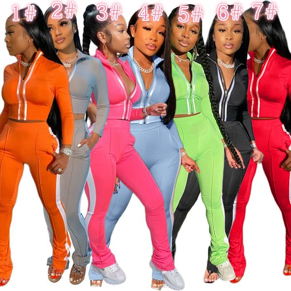 

women designer tracksuits 2 piece set sports leisure fashion long sleeve micro flared pants outfits zipper trousers jogging suit s-2xl, White
