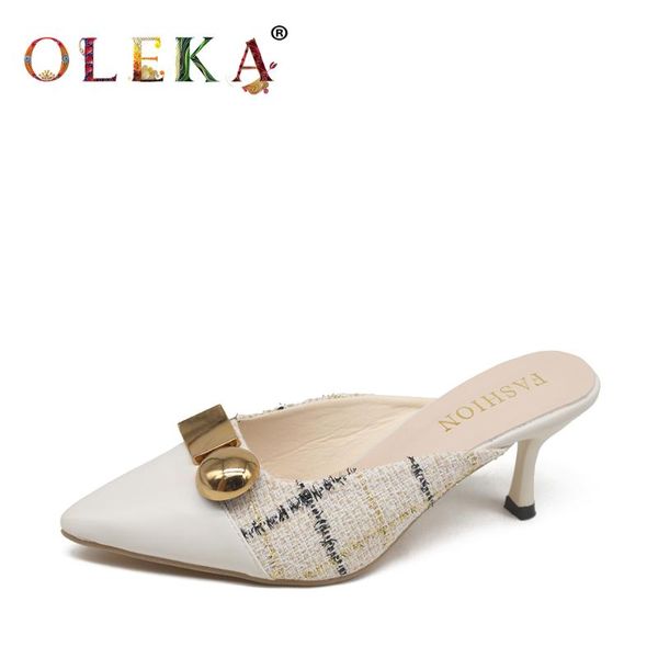 

oleka thin heels women shoes 2020 fashion style metal decoration pumps pumps strange heelparty summer mules pointed toe as108, Black