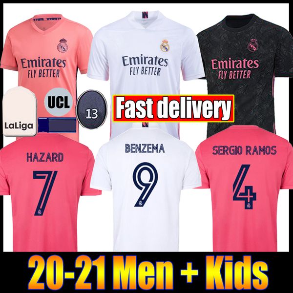 

20 21 real madrid home soccer jerseys 2020 2021 hazard camiseta de fÃºtbol vinicius asensio football shirt kids camisa de futebol, Black;yellow