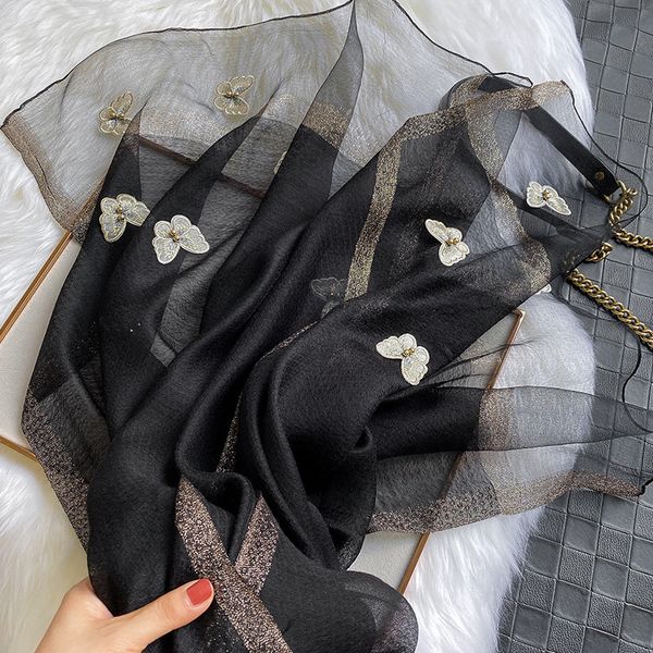 

scarves 2021 real winter hijab silk wool women fashion embroidery butterfly beads warm long shawl solid color scarf, Blue;gray
