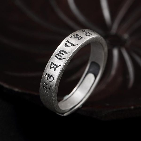 

s990 sterling silver retro six word real word ring with personality and all kinds of sterling silver women's adjustable size ring