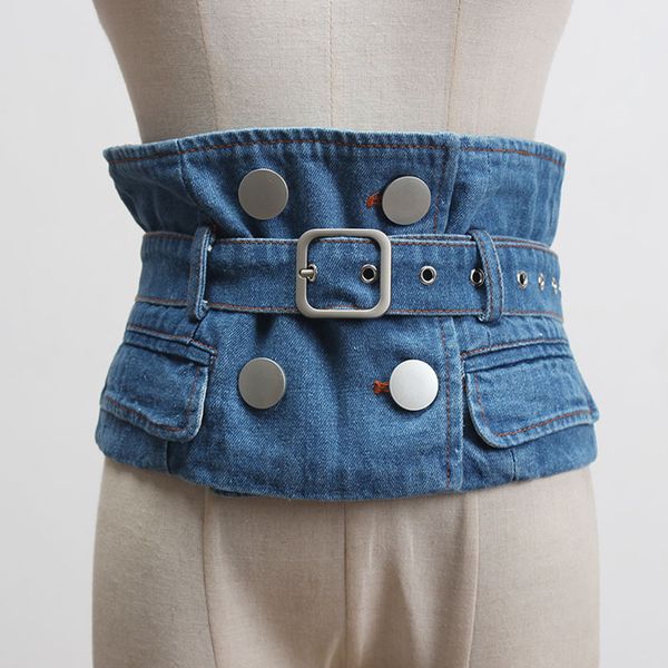 

seebeautiful wide denim belts female metal pin buckle double breasted girdle waist seal summer 2020 new fashion tide l219, Black;brown