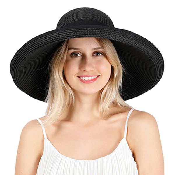 

2020 sell women summer sun hat straw hat roll-up wide brim bow dome panama vintage boho beach holiday sun protective caps, Blue;gray