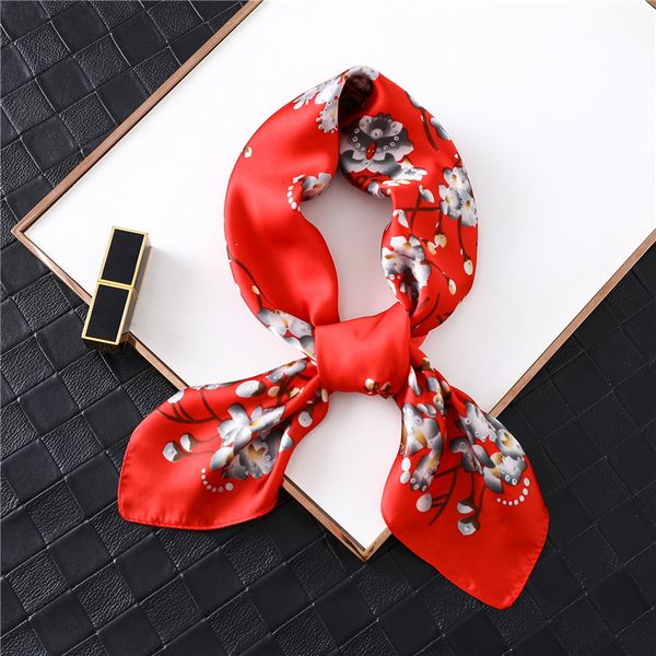 

floral print square silk neck scarf women elegant foulard hair band lady hand kerchief femme headband wraps 2020 fashion, Blue;gray