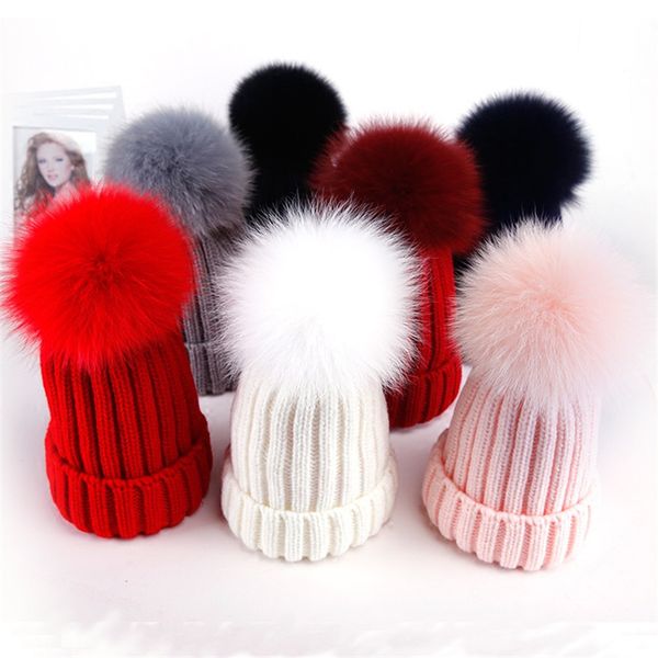 

winter brand female fur pom poms hat winter hat for women girl 's knitted beanies cap thick women skullies beanies, Blue;gray