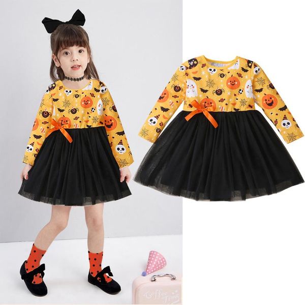 

toddler kids autumn baby girls dresses halloween pumpkin print tulle dress princess dresses halloween costume for baby outfits, Red;yellow