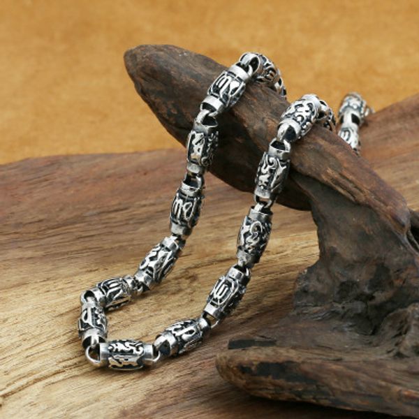 

925 sterling silver necklace for women and men 8mm thick buddha buddhist heart sutra charm pendant necklace