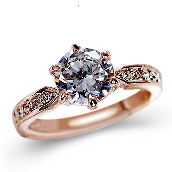 

European and American six jaw diamond ring Platinum plated diamond ring