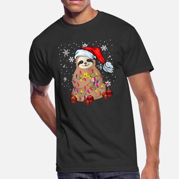 

cute christmas sloth santa led light string t shirt men custom cotton s-3xl vintage anti-wrinkle funny summer style pattern shirt