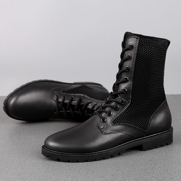 

summer men breathable boots black leather army combat men boots brand tactical for man anti slip mens motorcycle