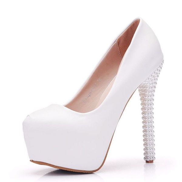 

women pumps wedding party banquet pu rhinestones slip on 14cm thin high heels round toe high heels women shoes size 35-42 white, Black