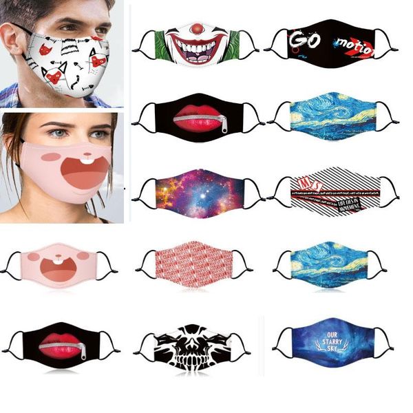 

mask with fliter adjustable elastic earloops reusable face masks cotton pattern print cloth face mask hh9-3196