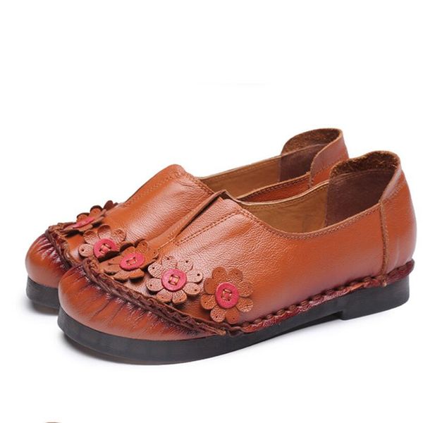 

cute flower deep mouth women genuine leather shoes red black casual shoes flats soft bottom tpr comfort loafers female moccasins