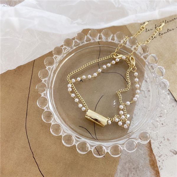 

aomu korean retro double layer baroque style imitation pearl bracelet temperament bracelet jewelry for women jewelry party, Black