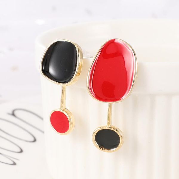

wybu fashion style asymmetric geomatric drop earring for women hand paiting black and red round pendant stud earring jewelry, Silver