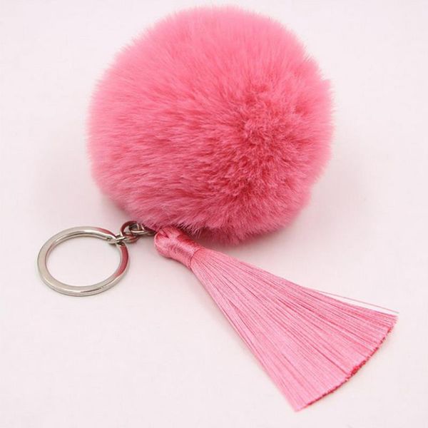 

1pcs colorful pom pom keychain bohemian faux fur ball keychain pompom tassel charm bag pendant jewelry gift for women, Silver