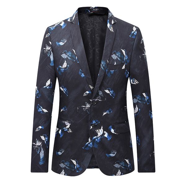 

vintage luxury printed men blazer slim fit two buttons wedding dress suit jacket mens casual spring autumn male floral blazers, White;black
