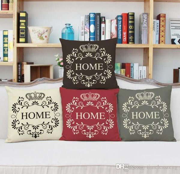

home" with crown and wreath pillow case linen fabric home sofa cushion cover digital printing pillowcase