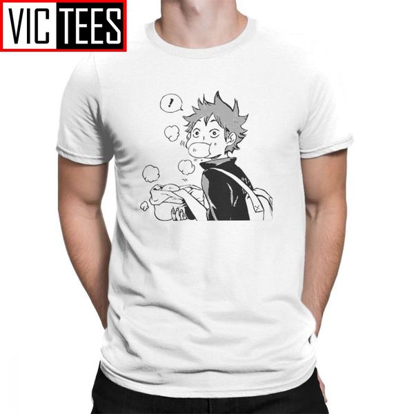 

haikyuu men t shirts hinata eating pork buns comic t-shirts apparel male 100% cotton tee shirt big