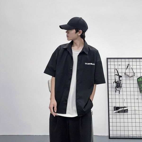 

20ss sell men brand casual classic blouses imported material comfortable slim arm letter printing label short sleeve shirts, White;black