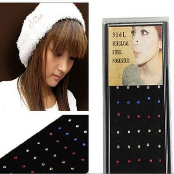 

body studs rings stainless round nose 400(10boxes) rhinstone shape piercing body jewelry mixed bdegarden qthoi, Silver