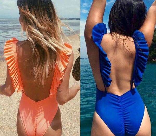 

backless women swimwear ruffle one piece swimsuit flounce monokini female push up monokini bath suit solid bodysuit y19072401, White;black