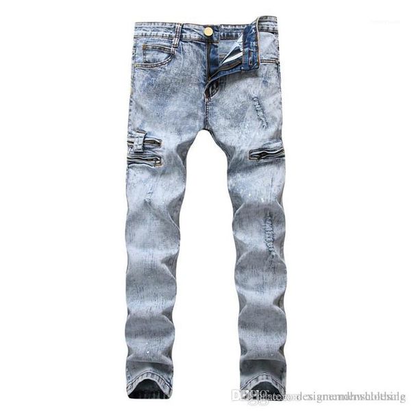 

silod color pants light blue skinny jeans fashion designer male apparel luxury fold trousers mens washed