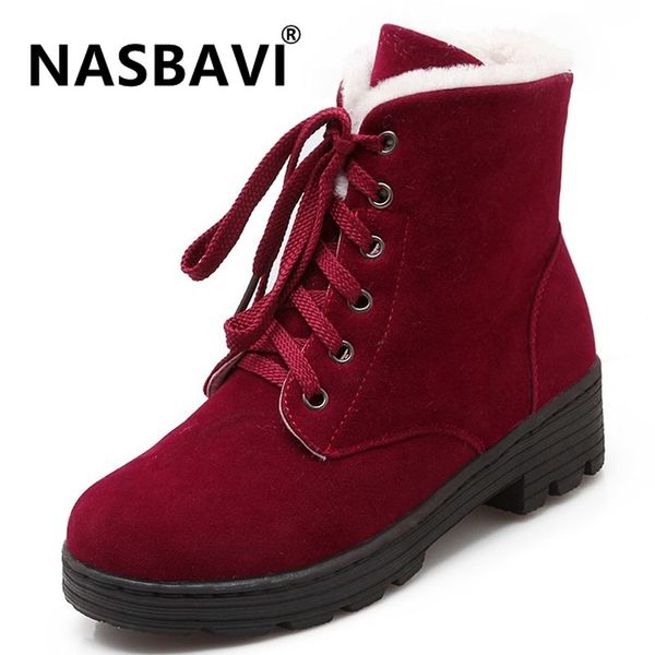 

snow boots 2020 warm fur plush insole women winter boots square heels round head ankle women shoes lace-up winter, Black