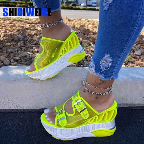 

2020 new summer fashion pvc wedge slippers female transparent belt buckle super high heel platform large size 43 sandals women, Black
