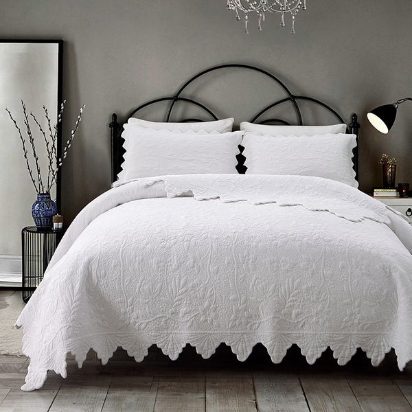 

luxury white grey quilt bedspread pillowcase 100%cotton bed cover linen patchwork american style air condition quilts king