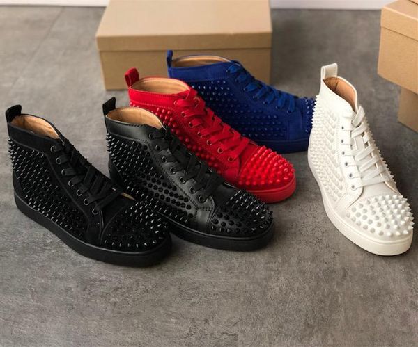 

new fashion brand mens spikes high-sneakers designer shoes women red bottom junior spikes trainers studs wedding shoes, Black