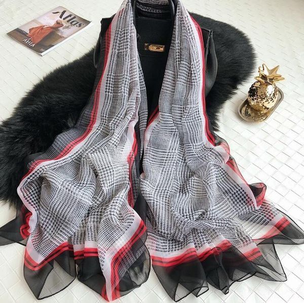 

fashion plaid scarf spring and autumn new yourou silk scarf british summer sun protection shawl beach towel woman, Blue;gray