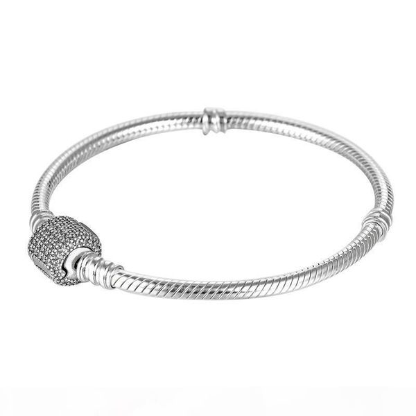 

sterling silver women bracelets with box white micro paved cz diamond bracelet logo stamped for designer european charms bead, Golden;silver