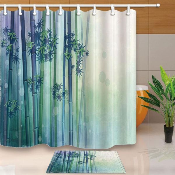 

shower curtains bamboo forest bath screens home decoration polyester fabric waterproof and mildew proof with hooks