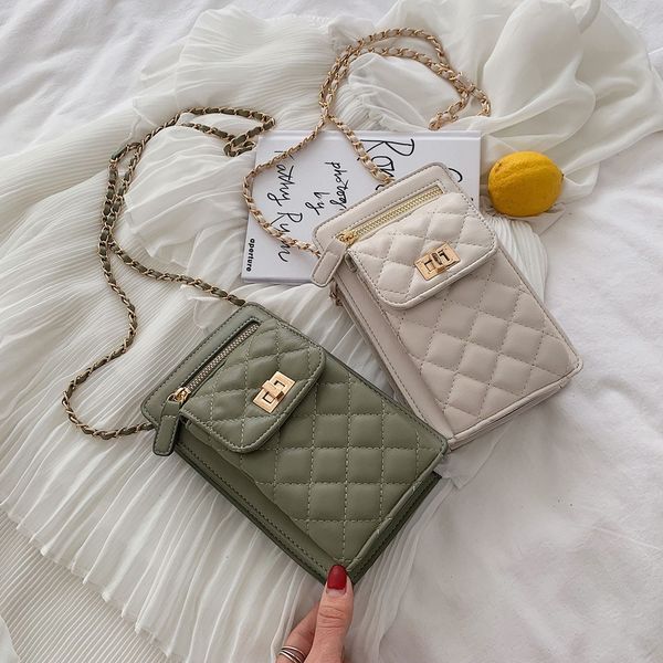 

2020 new fashion lattice design green handbags for women casual bag ladies crossbody shoulder bags girls phone bag bolsos female